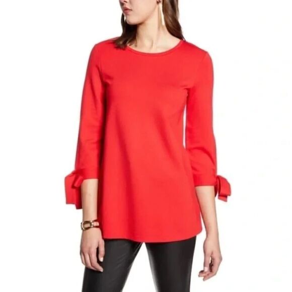 Halogen Ponte Tie 3/4 Sleeve Red Tunic Women's Size Small - Picture 1 of 5
